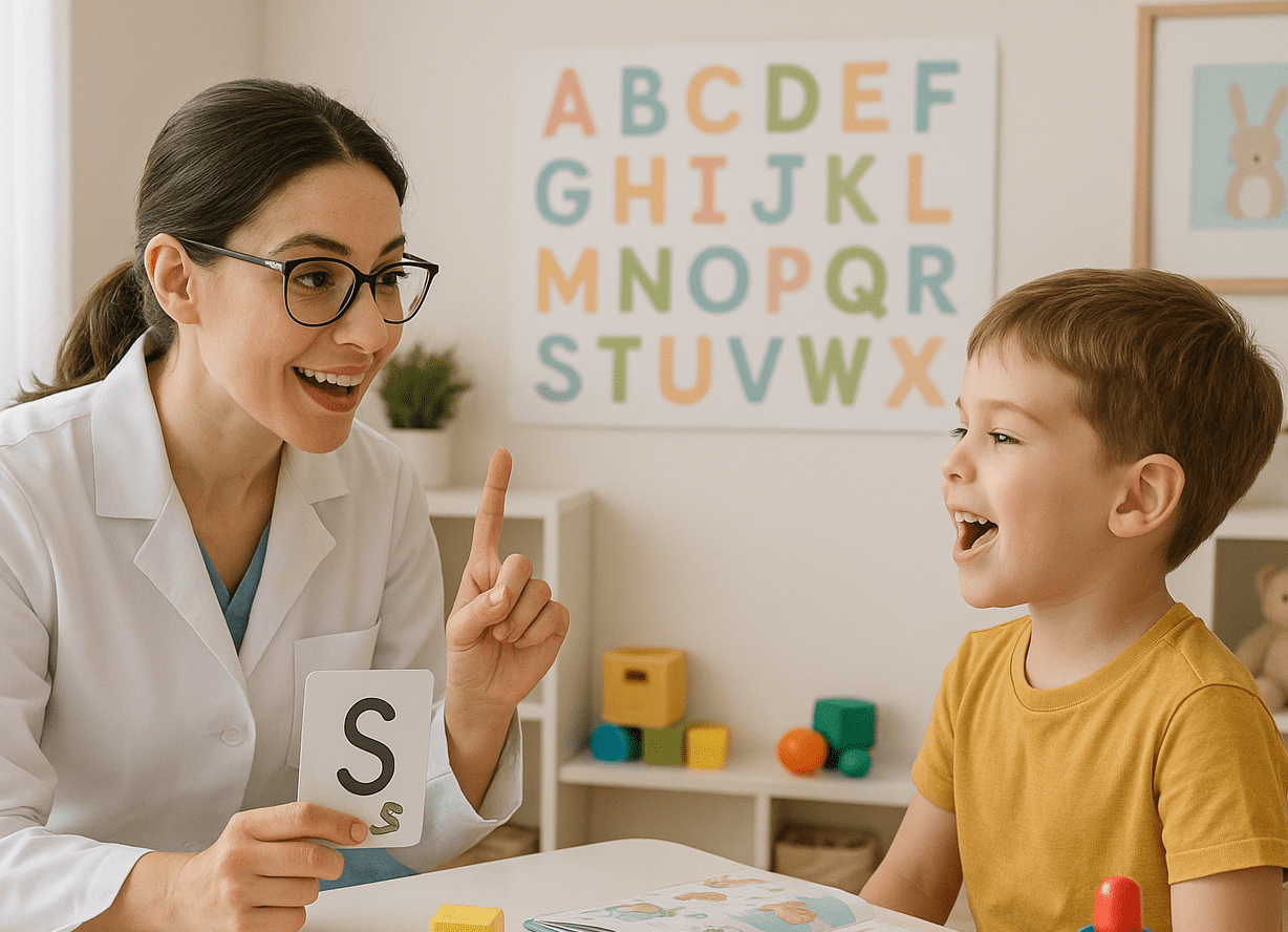 Doctor giving speech therapy