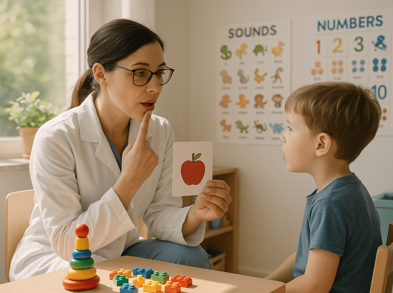 doctor giving speech therapy for a children