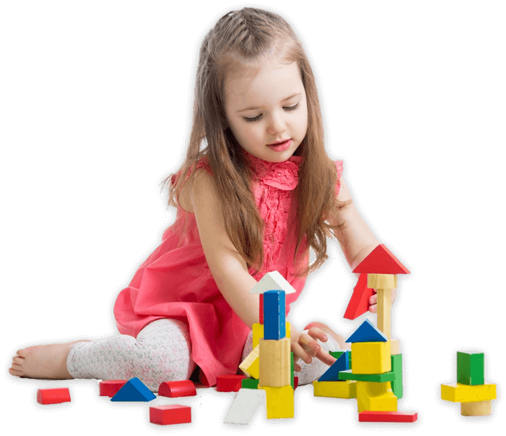 Little girl playing with wooden blocks